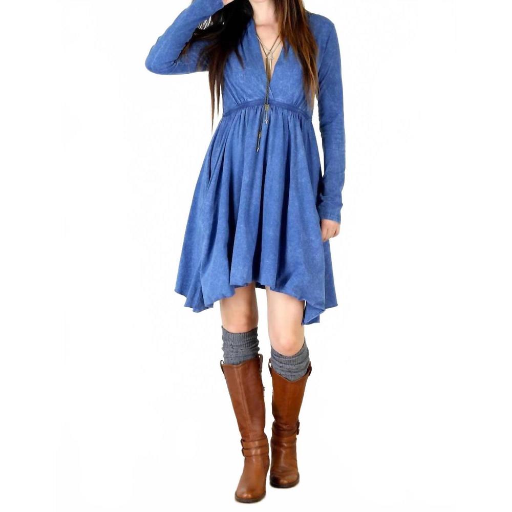 NEW TOUGH LUV long sleeve grecian goddess pocket dress in blue